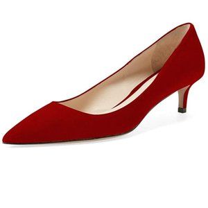 YDN Low Kitten Heel Pumps Pointed Toe Dress Shoes
